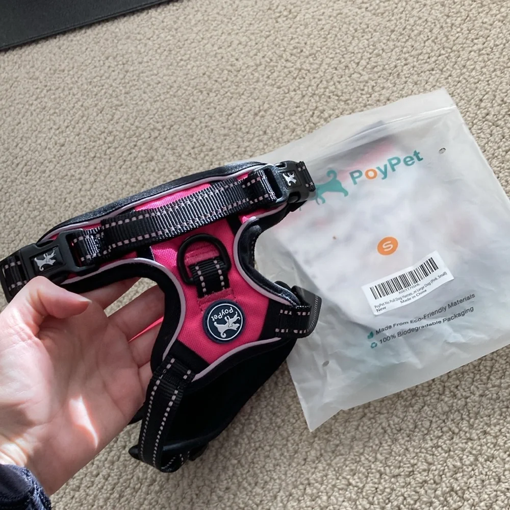 NEW PoyPet Dog Harness Pink Black Size Small Safety with Handle Clip Closure NIB